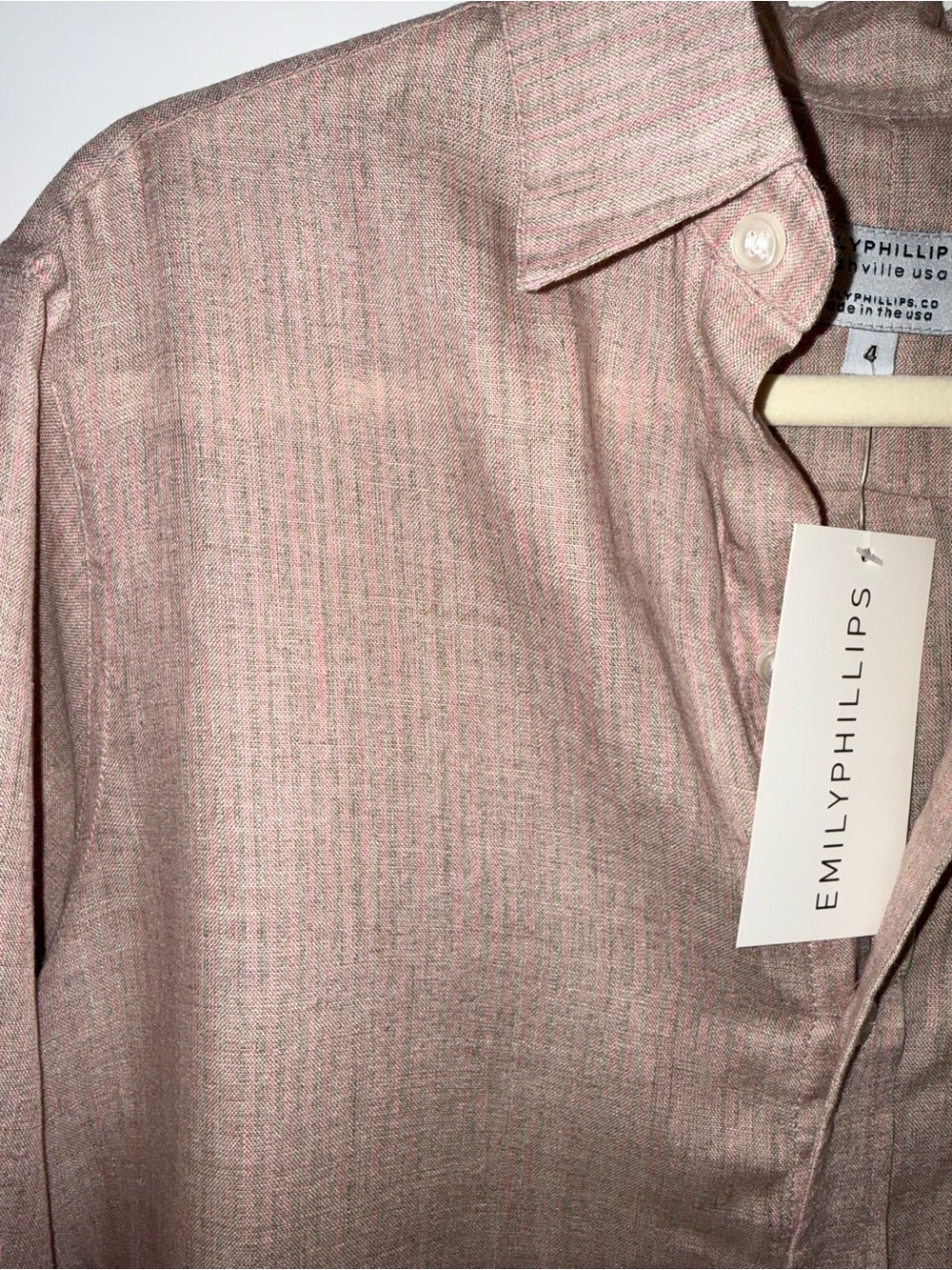 NWT Emily Phillips 100% Linen Button Front Dress Pink Striped NWT Size 4 (6/8) - Picture 6 of 8